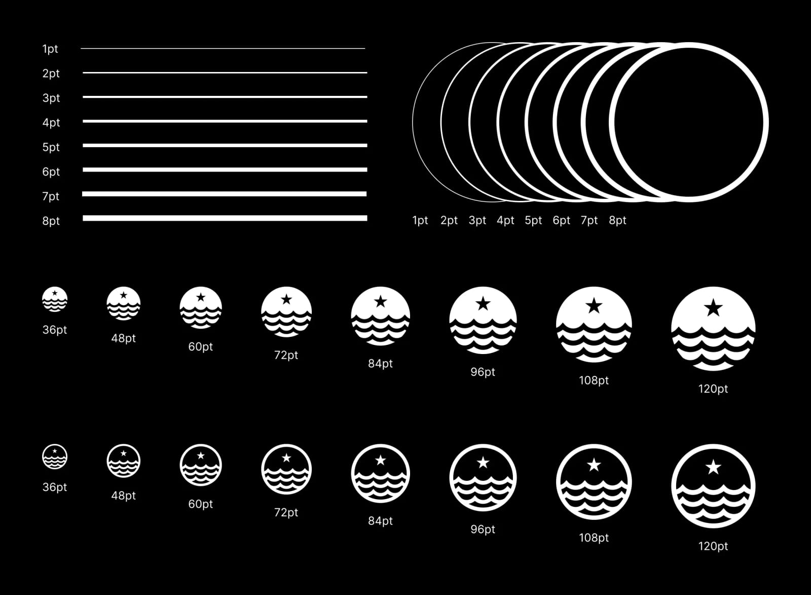 Process of designing a logo. Including: line-weight, scale, and legibility